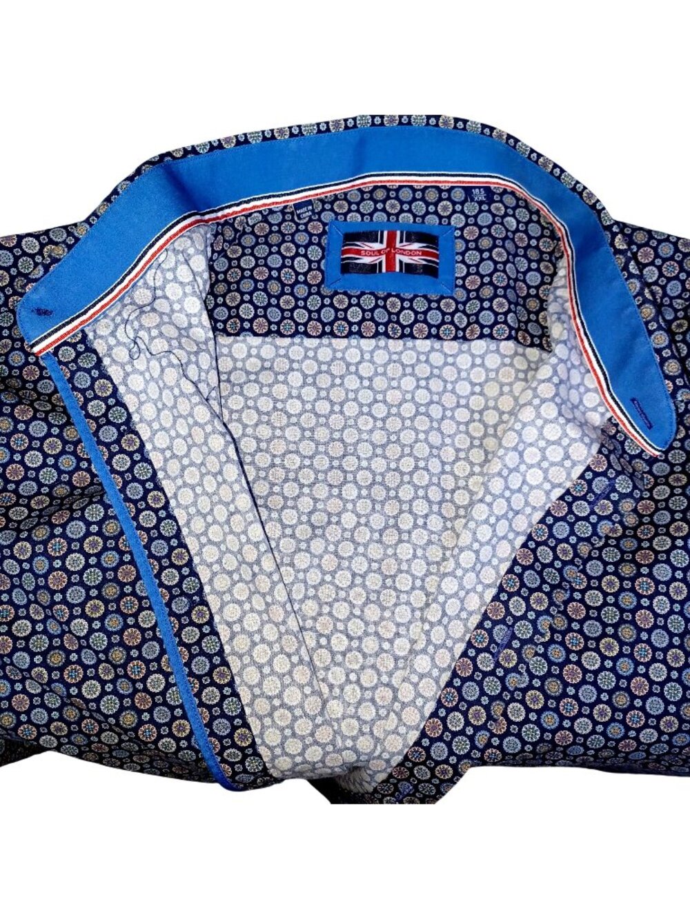Soul of London Shirt Blue Luxury Geometric Floral Long Sleeve Button Up Men XXL
